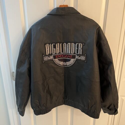 Highlander Endgame Leather Jacket Embroidered Men 3XL Black Full Zip Y2K
