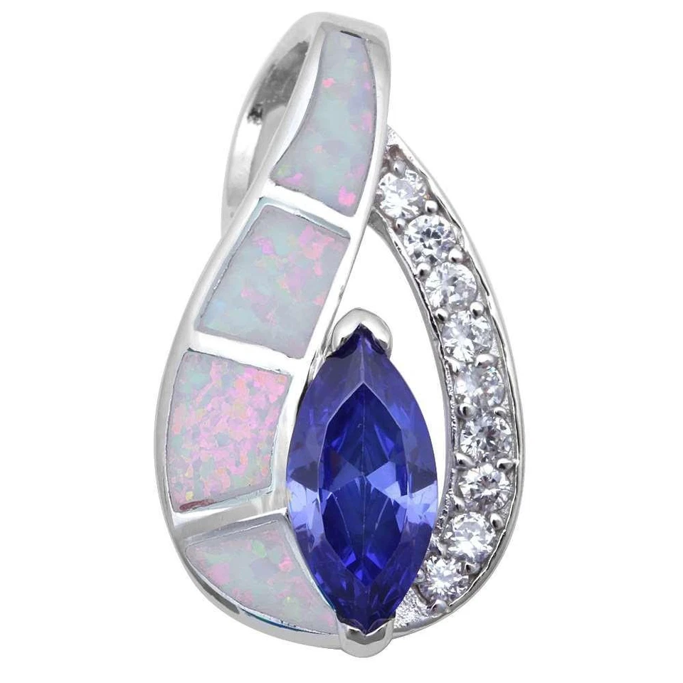 Кулон из стерлингового серебра 925 пробы с белым опалом и фианитом маркиза танзанит - Изображение 2 из 2