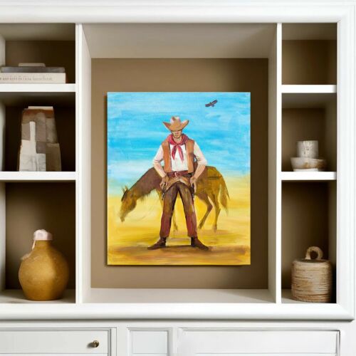 Original Acrylic Painting Western Cowboy Painting Cowboy with Horse Wall Art - Picture 4 of 5