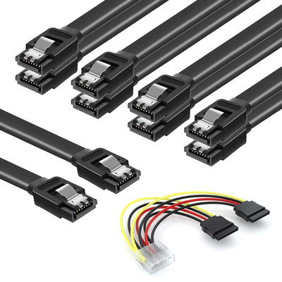 SATA Cables III, SSD Data Cable 6.0 Gbps and SATA Power Splitter Cable 4 Pin to 