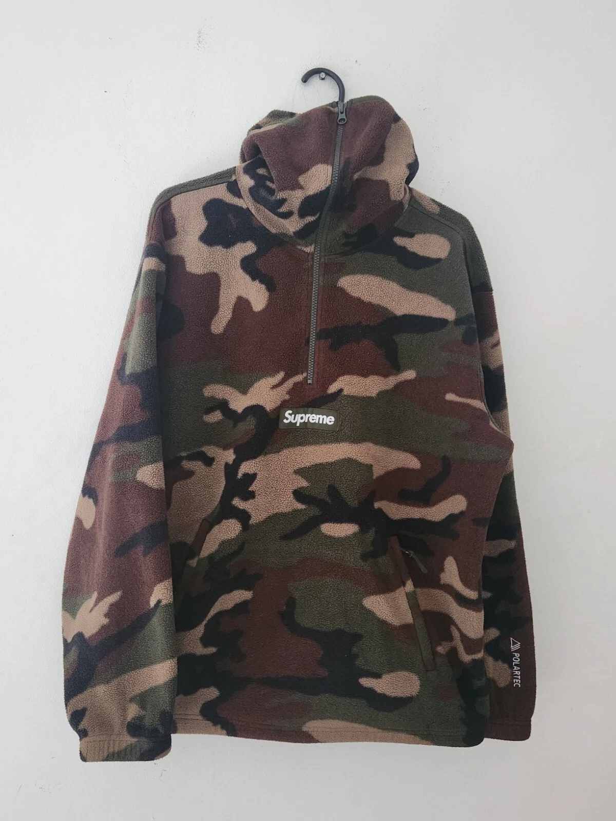 Pull demi fermeture éclair FW22 Supreme Polartec Facemask taille L grand sweat à capuche camouflage polaire
