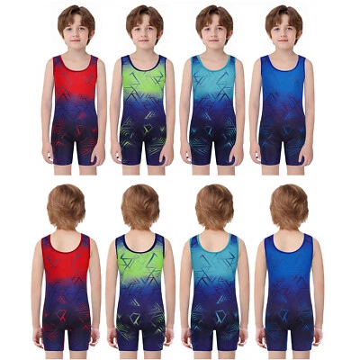 UK Boys Geometric Printed Jumpsuit Wrestling Singlet Sports Bodysuit Gymnastics