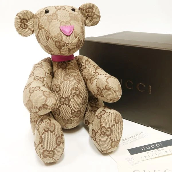 GUCCI Teddy Bear GG Canvas Plush Toy Beige Pink with Box Logo Toy Collection