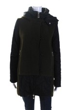 Pinko Womens Patchwork Buttoned Zipped Hooded Buttoned Jacket Green Size 6