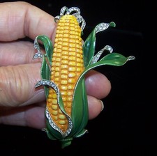 TRIFARI Alfred Philippe Rare Enamel & Pavé Rhinestones Corn on the Cob Clip/Pin
