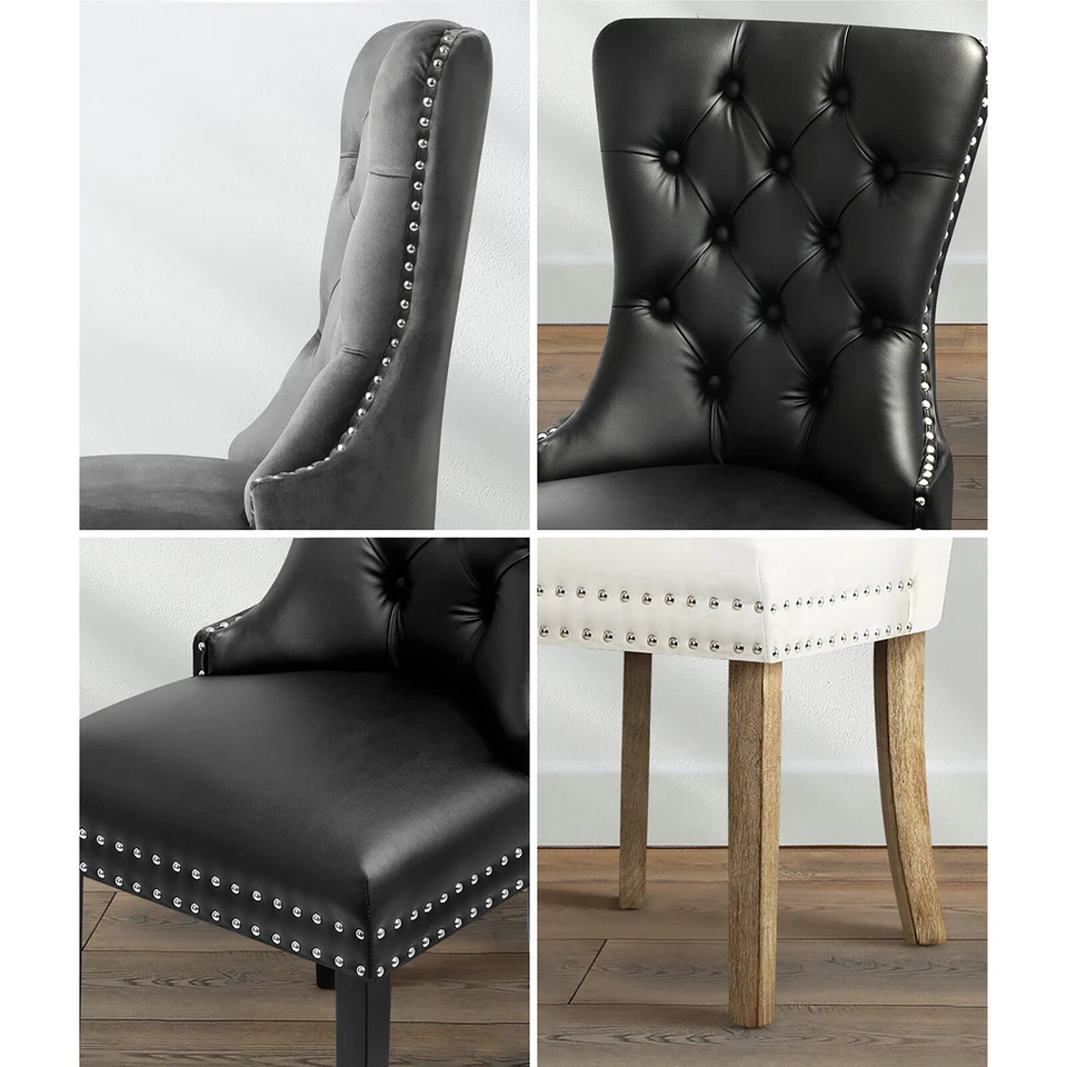 Oikiture 2x Velvet/PU Leather Dining Chairs Upholstered French Provincial Tufted - image 4 of 4