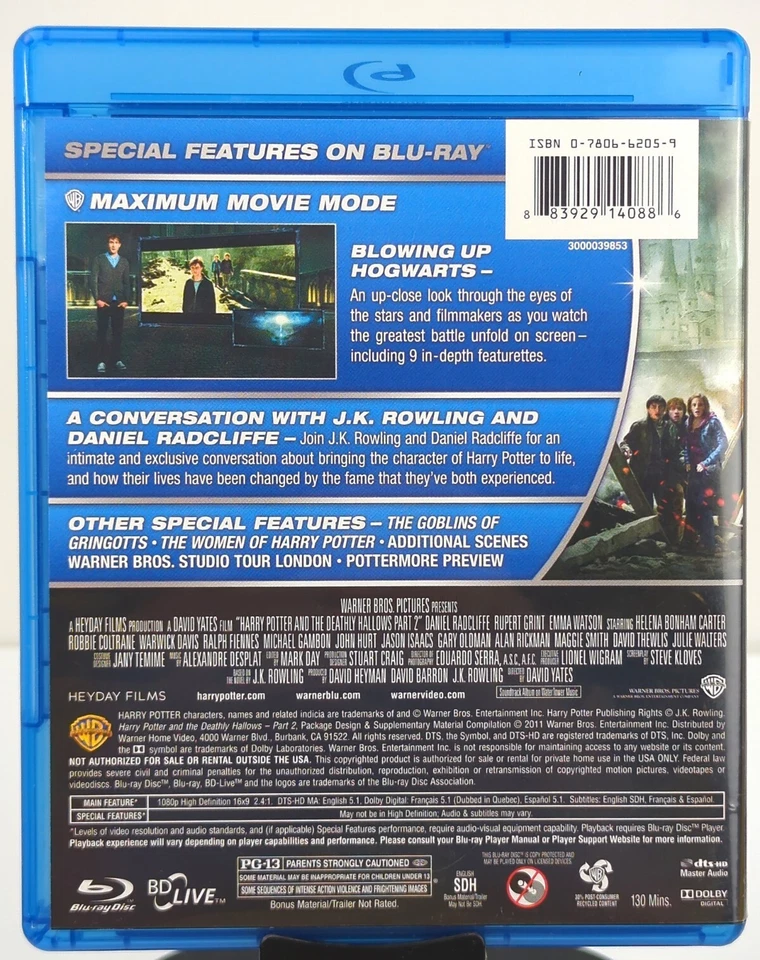 HARRY POTTER & DEATHLY HALLOWS: Part 2 (Blu-ray + DVD, 2011, PG-13) 3-Disc Set - Image 4 of 4