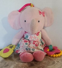CARTERS Pink Elephant Baby Girl Plush Rattle Crib Toy Flower Dress Love 10".