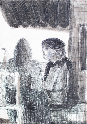 Andreas Brexendorff - two ladies in harbour café - mixed media - o. J.