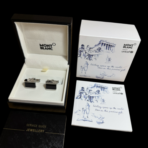 NEU MONTBLANC *UNICEF* Manschettenknöpfe mit Wendemechanismus Saphir Onyx -63