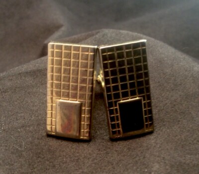 Vintage Rectangular Checkered Cufflinks Gold Tone Marked A