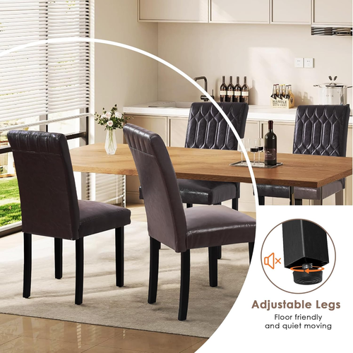 Upholstered Dining Chairs Set of 6, Modern PU Leather Accent Parsons, Solid Wood - Picture 7 of 8