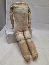 Antique 15" Leather Doll Body w/Bisque Hands Chipped Germany c1900