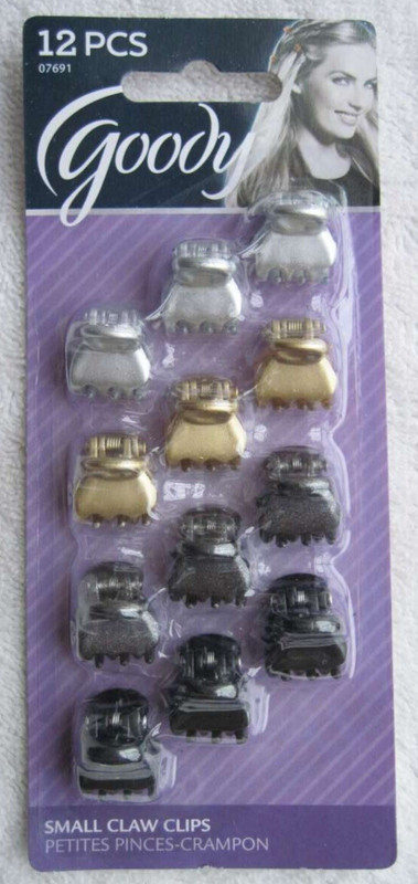 12 Goody Metallic Painted Plastic Small Hair Claw Clip Silver Gold Black Glitte