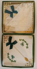 Vtg. New in Box Irish Cotton/Irish Linen Embroidered/Crochet Ladies Hankercheifs