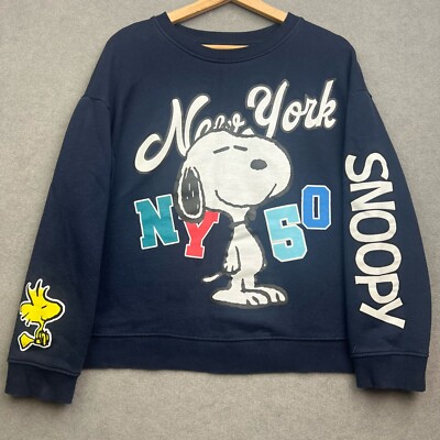 ZARA PEANUTS Pullover Large SNOOPY Pulli Sweater Sweatshirt Hund New York AOP