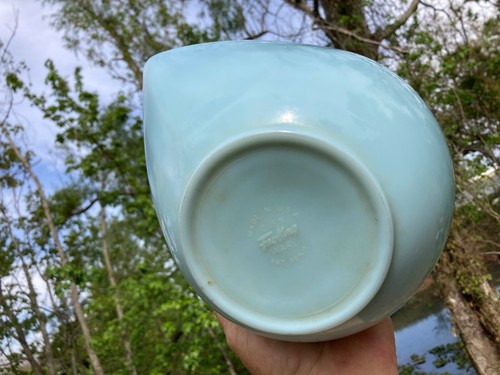 Fire King Delphite Turquoise Blue Swedish Modern Tear Drop Mixing Bowl 9.5” - Picture 4 of 4