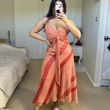 Vintage 90’s Peach Orange Mesh embroidered Midi dress