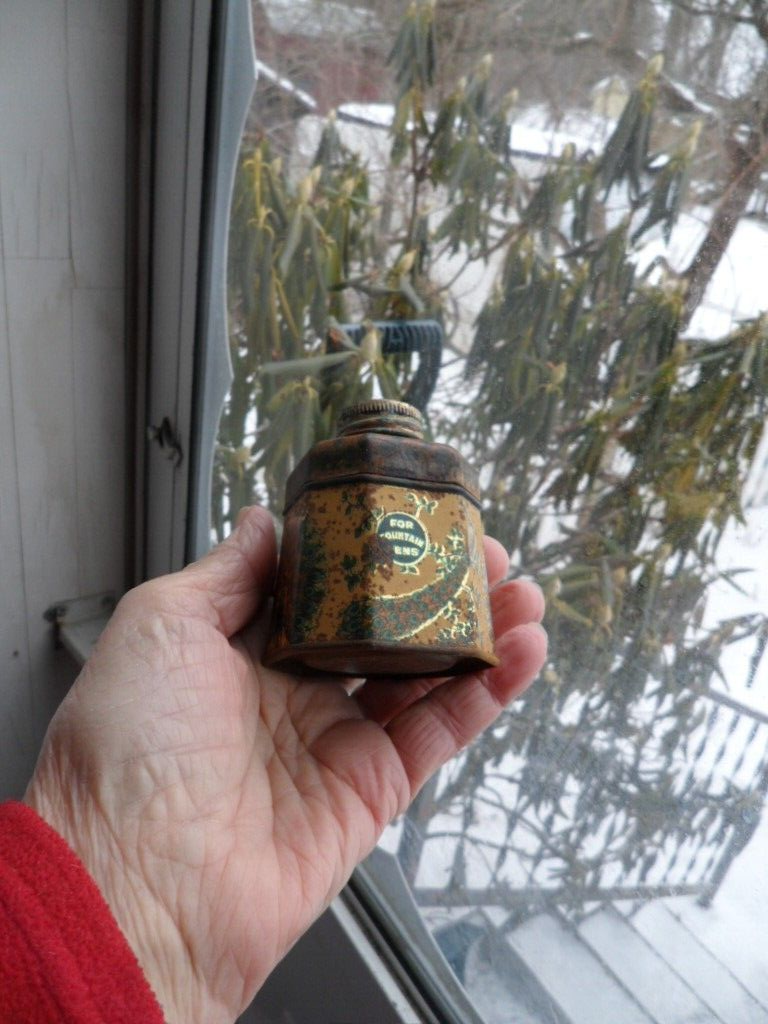 VINTAGE PEACOCK BLUE FOUNTAIN PEN INK BOTTLE ENCASED IN TINUSA