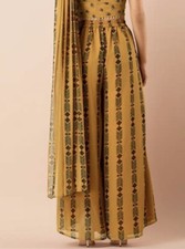 BRAND NWT Indian Yellow Floral Pleated Sharara Pants with Attached Dupatta