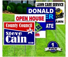 1 Pack - Custom Yard Signs-18x24-Full Color Design-Double Sided-Stakes Optional