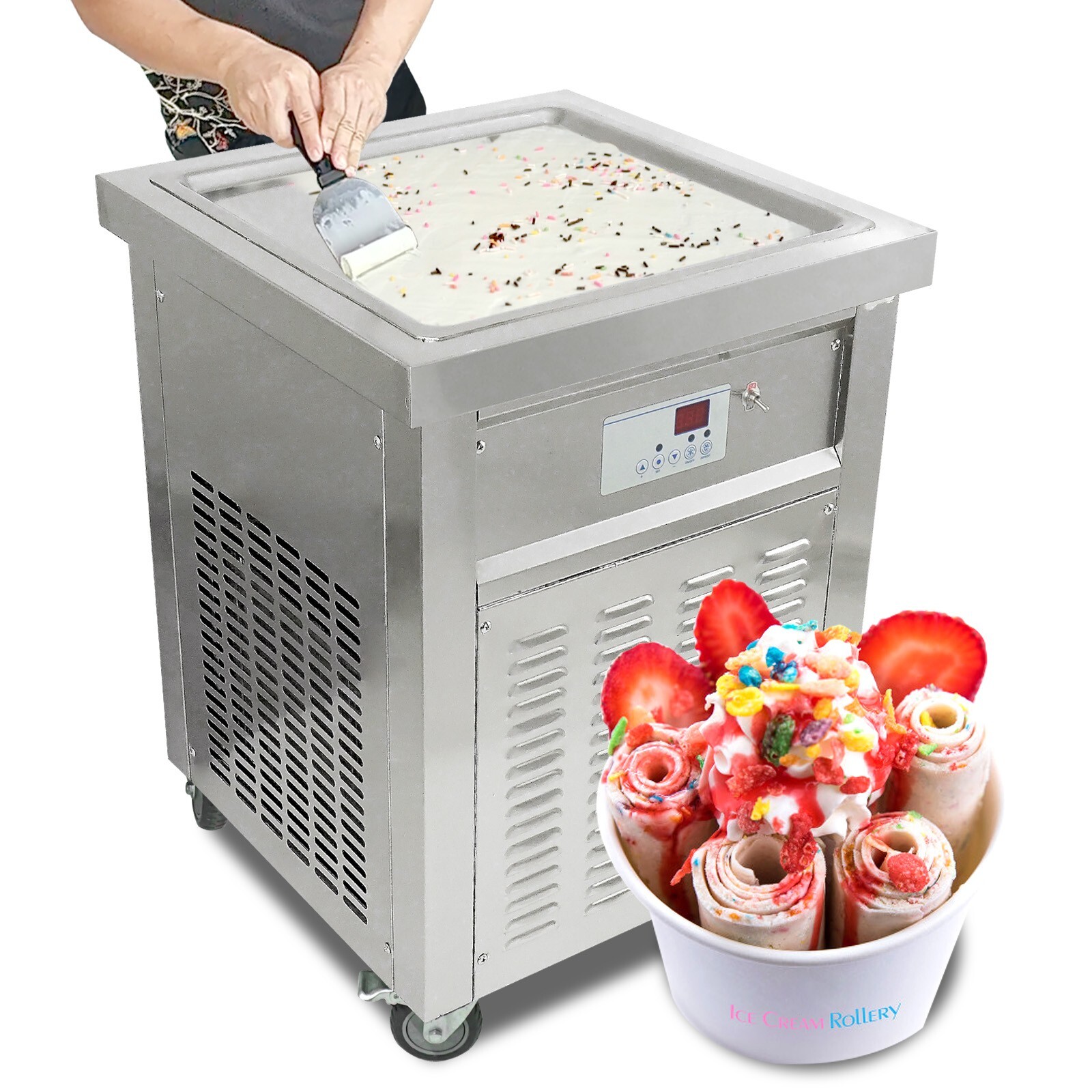 Kolice Commercial ETL rolled ice cream machine 22"x22" square pan auto defrost