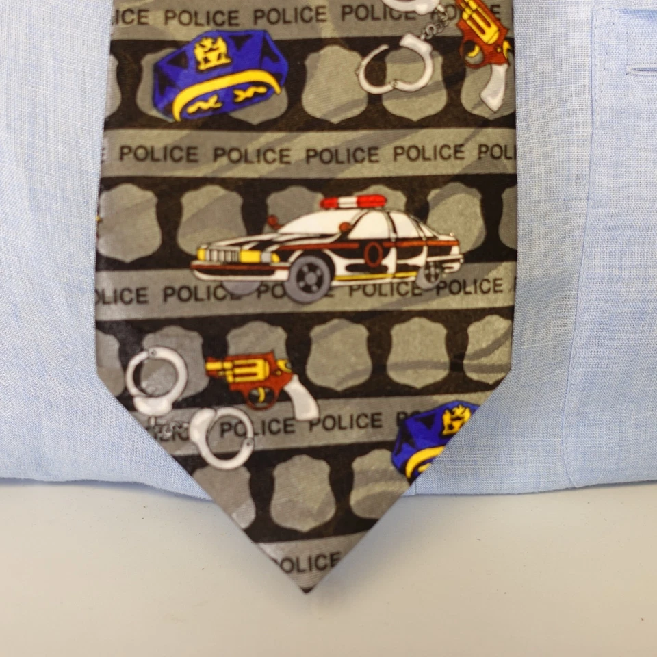 Corbata de cuello para hombre negra gris insignia coche policía satinado clásico novedad regalo FRATELLO Foto 2 de 4