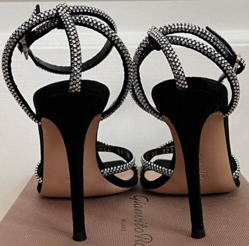 NIB Gianvito Rossi Crystal Black Suede Crisscross Strappy Sandal Pumps 36 $1495 - Picture 21 of 24