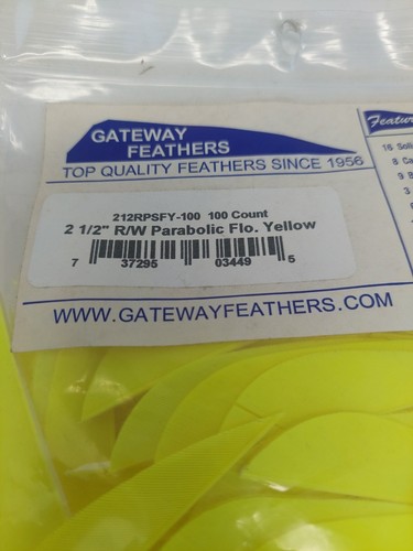 100pk Gateway Feathers 2.5" Right Wing: Parabolic Flo. Yellow 212RPSFY-100 - Picture 3 of 4