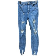 American Eagle Ripped Jeans Women 4 Blue Highest Rise Jegging Stretch Distressed