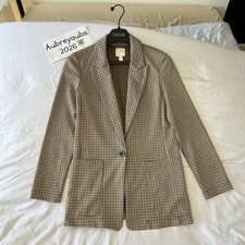 H M Women's Blazer Jacket Plaid Houndstooth Print Size 2 Academia Preppy
