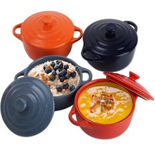 4 Pack Porcelain Ramekin with Lids and Handles Oven Safe, 8 oz Round Ramekins...