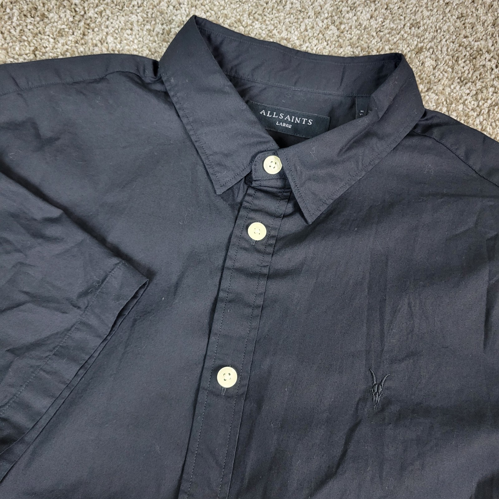 All Saints Mens Large Solid Black Button Down Sho… - image 1