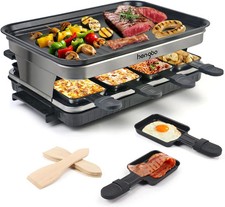Hengbo Raclette Grill 8 Person Raclette Machine 8 Mini Non Stick Pan for Raclett