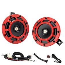 Car Horn, High Low Dual Tone Auto Horn Kit with 12V Red with wire and button