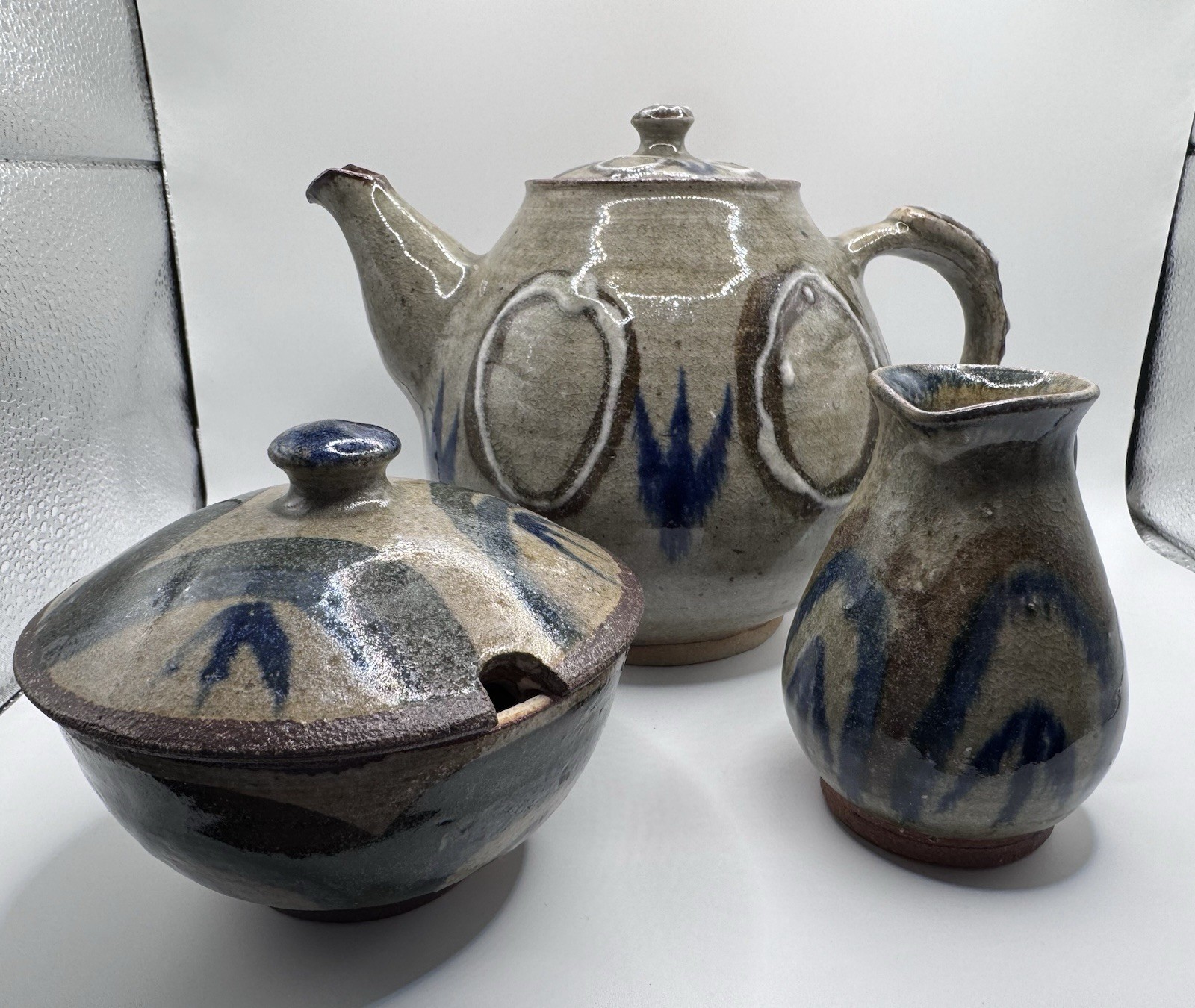 Vintage Gatagara Rwanda Studio Pottery Tea Set - Teapot, Creamer, Sugar Bowl