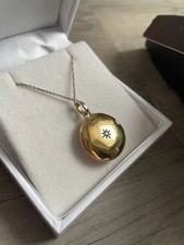 Carrie Elizabeth Engraved Locket Necklace with Diamond Detail  14k Gold Vermeil