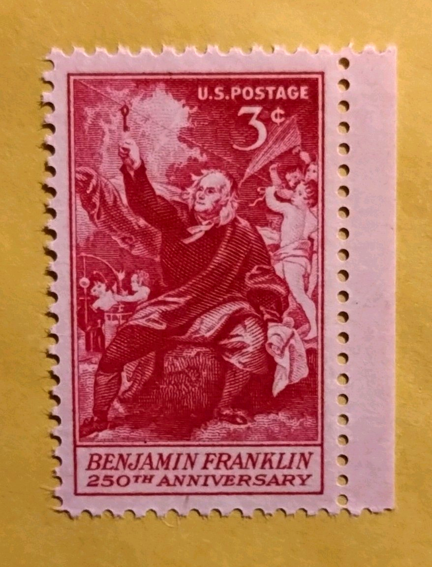 US Benjamin Franklin 250th Anniversary 3c Postage Stamp, Red (MNH)