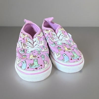 VANS Authentic Kids Low Top Lace Up Canvas Sneakers Pink Llama Print US 6