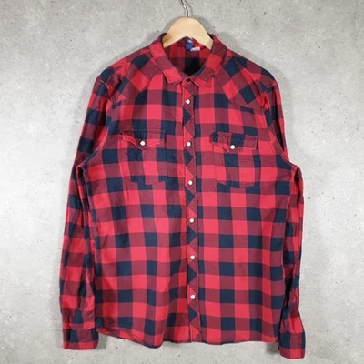 H&M Divided Checkered Long Sleeve Button Down Shirt Men’s Large Red - Image 1 of 4