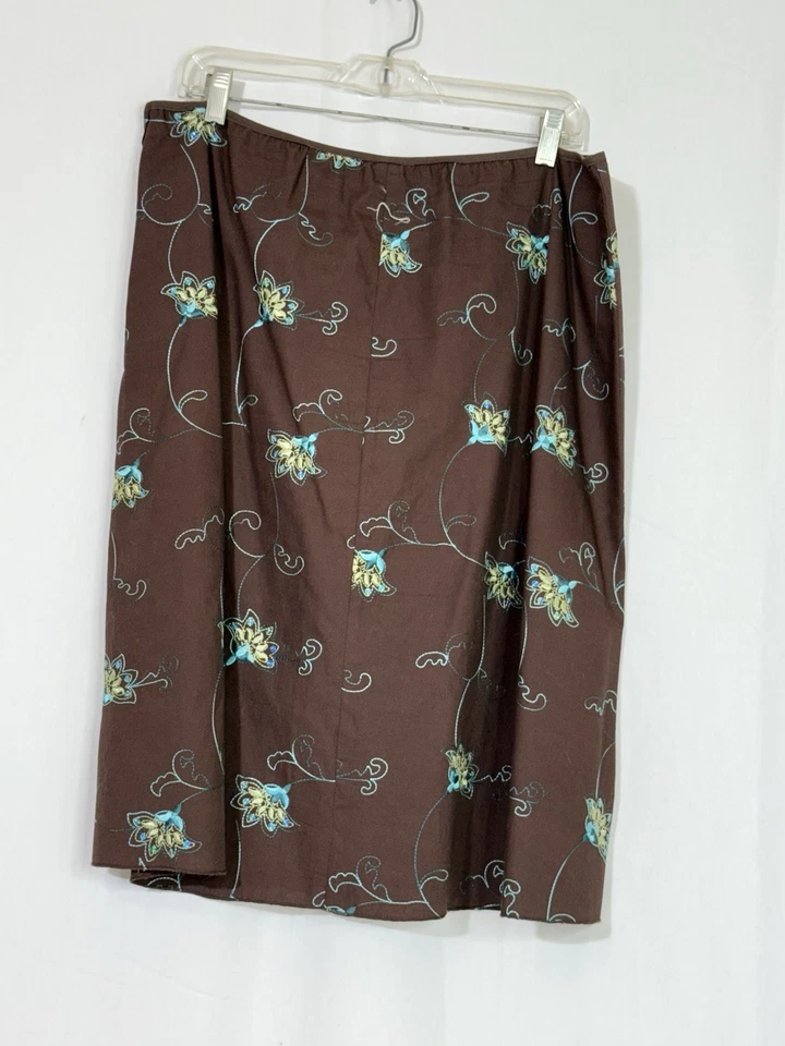 JKLA California Y2K Womans Sz 1X Brown Floral Embroidered Midi A-Line Skirt Boho - Image 2 of 4