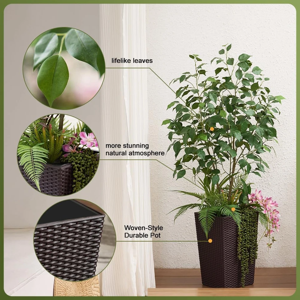 Artificial Ficus Tree - 4Feet Tall Fake Tree with Tapered Pot & 5 Decorative Pla - Изображение 4 из 4