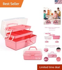 Elegant 12" Pink Craft Organizer - 3 Layers Portable Tackle Box with Adjustables