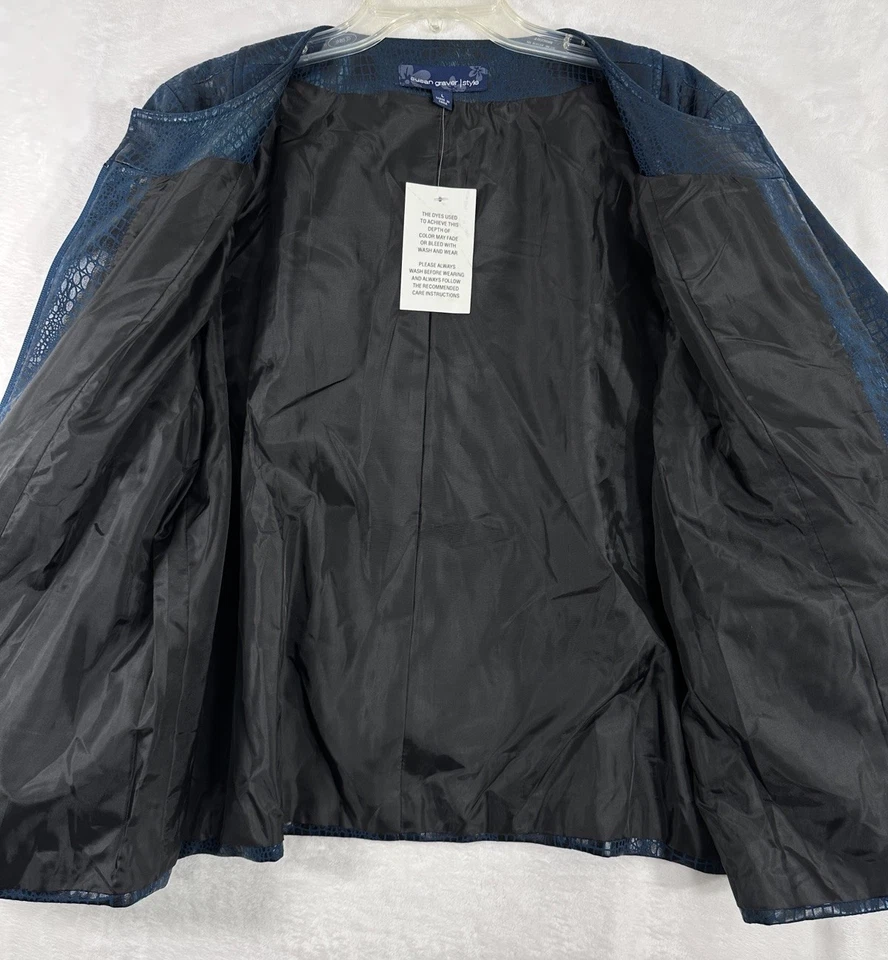 Nueva Chaqueta Grande Estilo Susan Graver Imitación Cuero Cocodrilo Negro Azul Para Mujer Nueva Con Etiquetas Foto 3 de 4