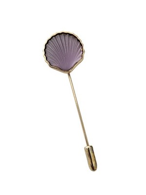 Purple Ribbed Frosted Glass Clam Shell Stick Lapel Pin J668