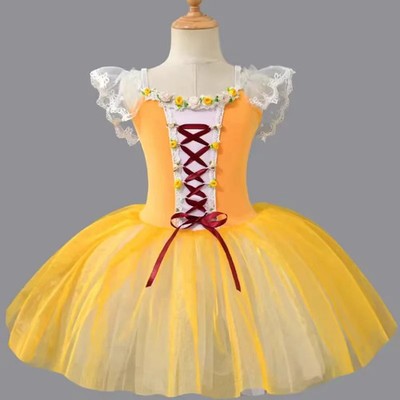 Yellow Ballet Tutu Dress Girls Dance Clothes Professional Swan Ballerina Dress