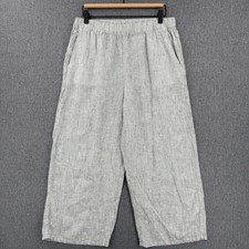 Eileen Fisher Organic Linen Crop Wide Leg Pull On Pants Small Lagenlook Neutral