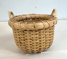 Basket w/ Glass Liner Mini Nantucket Style Candle Holder 2" Wood Base Handles