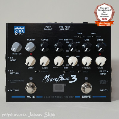 EBS MicroBass 3 Bass Preamp Pedal 2-Channel DI Box Built-in Compressor Tuner