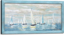 Large Sailboat Seascape Wall Art - Nautical Coastal Decor 48x24 Inch